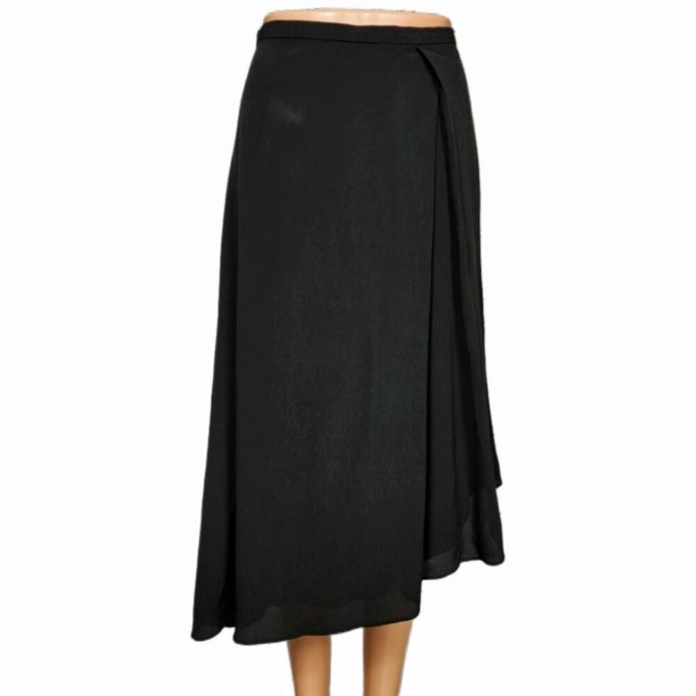 TY-LR Black 100% Viscose Faux-Wrap Midi Skirt - Sample - Small (Estimated) NWOT